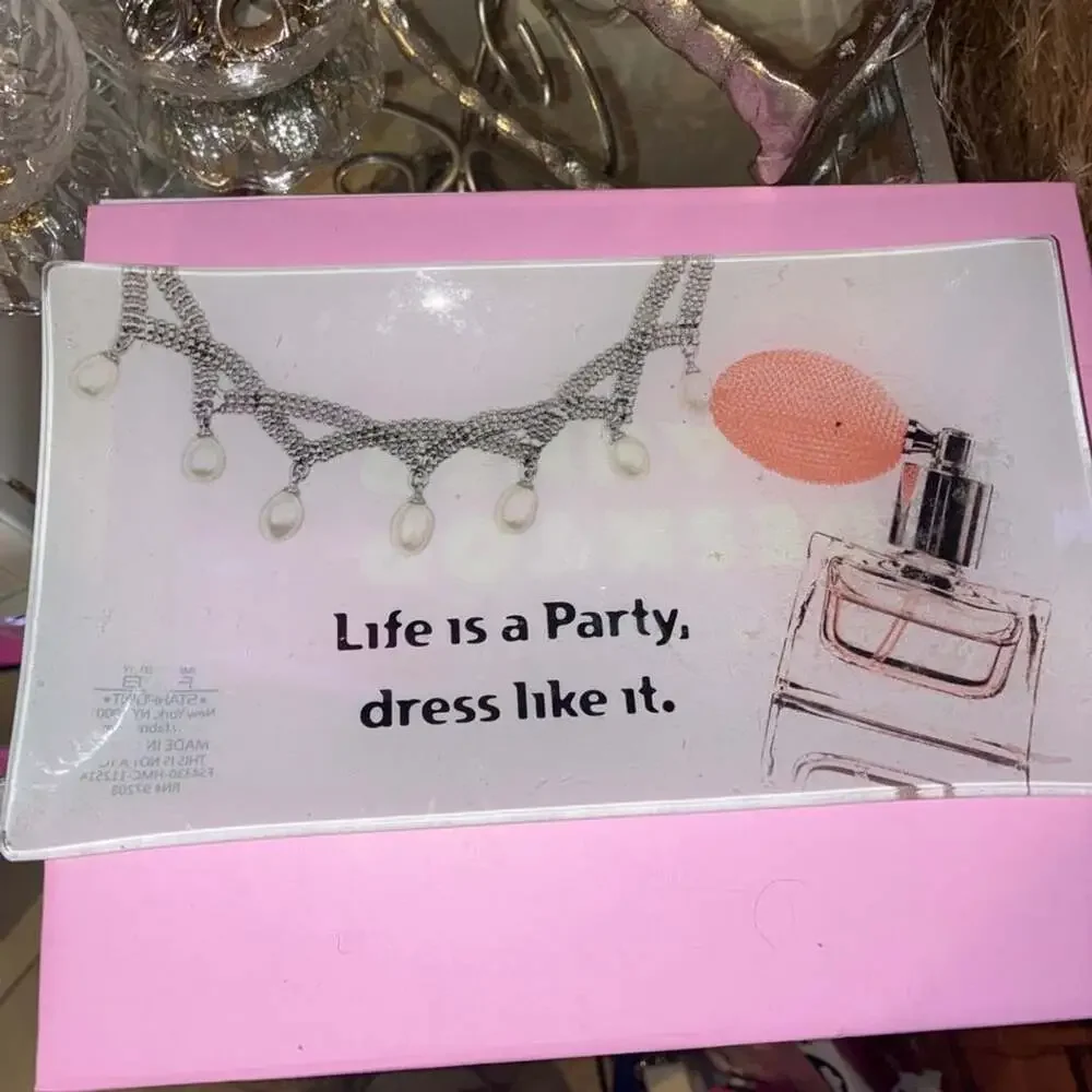 Fab Starpoint Glass Jewelry Tray With Paris Theme And Life Is A Party Quote